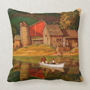 Farm Pond Landscape by Mead Schaeffer Cushion