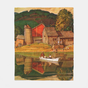 Farm Pond Landscape by Mead Schaeffer Fleece Blanket