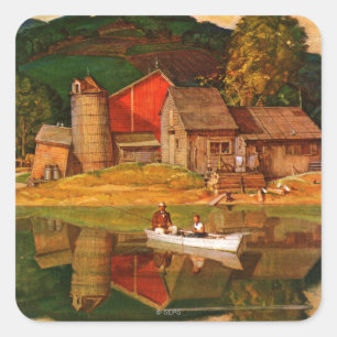 Farm Pond Landscape by Mead Schaeffer Square Sticker