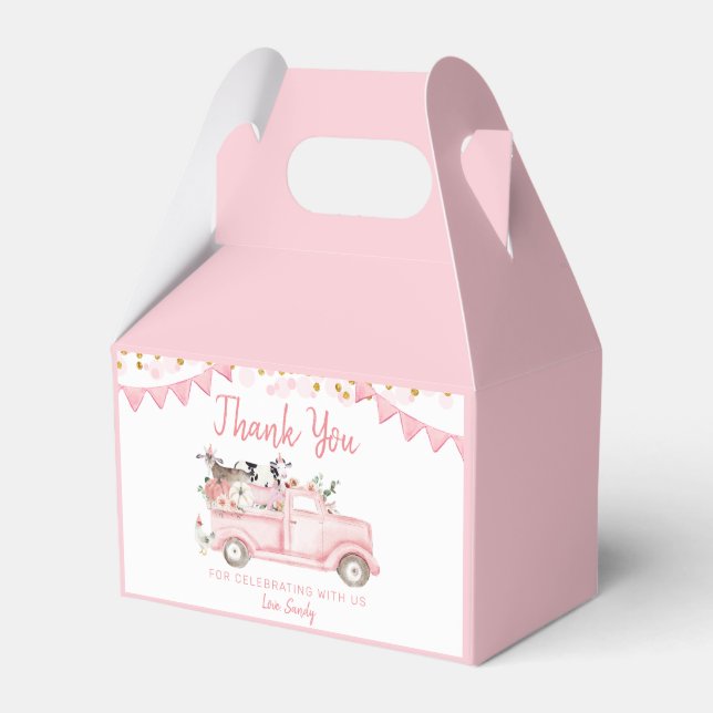 Farm Pumpkin Pink Truck Drive By Birthday Favour Box (Front Side)