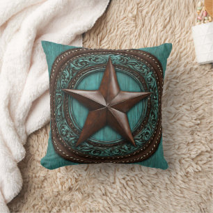 Farm Ranch Country Western Turquoise Texas Star  Cushion