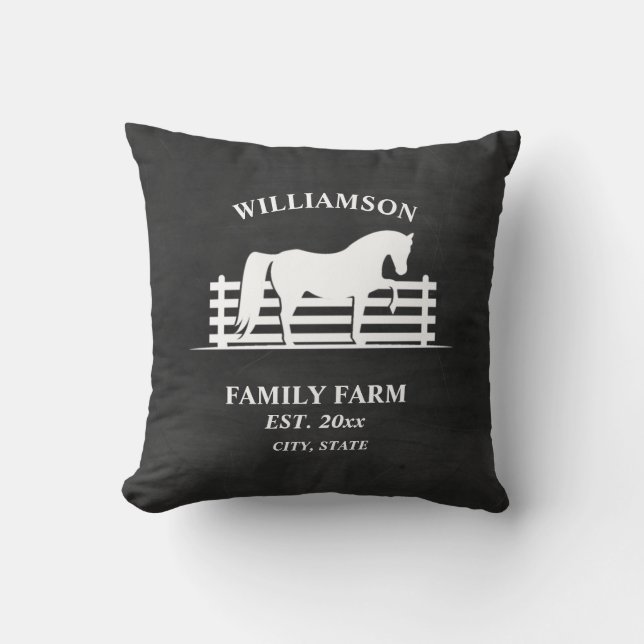 Farm Ranch Horse Black Chalkboard White Family  Cushion (Front)