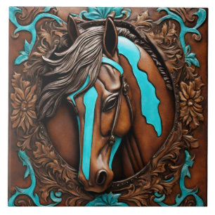 Farm Ranch Western Country Turquoise Brown Horse Ceramic Tile