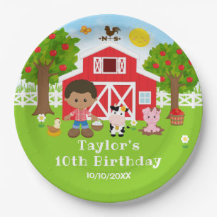 Farm Red Barn African American Boy Birthday Party Paper Plate