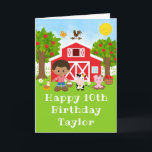 Farm Red Barn African American Boy Happy Birthday Card<br><div class="desc">This cute and fun birthday card can be personalised with a name or title such as son, grandson, nephew, friend etc. It features a brown hair boy with dark skin beside a red barn with a rooster wind vane. There are adorable farm animals such as a cow, pig and hen....</div>