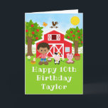 Farm Red Barn African American Boy Happy Birthday Card<br><div class="desc">This cute and fun birthday card can be personalised with a name or title such as son, grandson, nephew, friend etc. It features a brown hair boy with dark skin beside a red barn with a rooster wind vane. There are adorable farm animals such as a cow, pig and hen....</div>