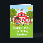 Farm Red Barn African American Girl Happy Birthday Card<br><div class="desc">This cute and fun birthday card can be personalised with a name or title such as daughter, granddaughter, niece, friend etc. It features a brown hair girl with dark skin beside a red barn with a rooster wind vane. There are adorable farm animals such as a cow, pig and hen....</div>