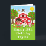 Farm Red Barn African American Girl Happy Birthday Card<br><div class="desc">This cute and fun birthday card can be personalised with a name or title such as daughter, granddaughter, niece, friend etc. It features a brown hair girl with dark skin beside a red barn with a rooster wind vane. There are adorable farm animals such as a cow, pig and hen....</div>