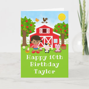 Farm Red Barn African American Girl Happy Birthday Card