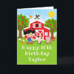 Farm Red Barn Black Hair Girl Happy Birthday Card<br><div class="desc">This cute and fun birthday card can be personalised with a name or title such as daughter, granddaughter, niece, friend etc. It features a black hair girl with fair skin beside a red barn with a rooster wind vane. There are adorable farm animals such as a cow, pig and hen....</div>