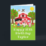 Farm Red Barn Black Hair Girl Happy Birthday Card<br><div class="desc">This cute and fun birthday card can be personalised with a name or title such as daughter, granddaughter, niece, friend etc. It features a black hair girl with fair skin beside a red barn with a rooster wind vane. There are adorable farm animals such as a cow, pig and hen....</div>