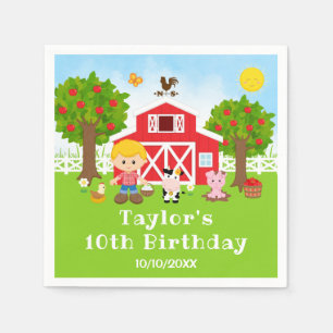 Farm Red Barn Blonde Hair Boy Birthday Party Napkin
