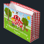 Farm Red Barn Blonde Hair Boy Happy Birthday Large Gift Bag<br><div class="desc">This cute and fun gift bag can be personalised with a name or title such as son, grandson, nephew, friend etc. It features a blonde hair boy with fair skin beside a red barn with a rooster wind vane. There are adorable farm animals such as a cow, pig and hen....</div>