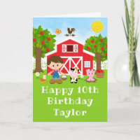 Farm Red Barn Brown Hair Boy Happy Birthday