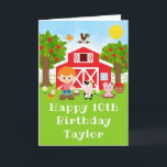 Farm Red Barn Red Hair Boy Happy Birthday Card<br><div class="desc">This cute and fun birthday card can be personalised with a name or title such as son, grandson, nephew, friend etc. It features a red hair boy with fair skin beside a red barn with a rooster wind vane. There are adorable farm animals such as a cow, pig and hen....</div>