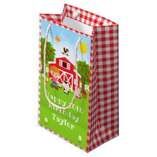 Farm Red Barn Red Hair Boy Happy Birthday Small Gift Bag