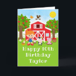Farm Red Barn Red Hair Girl Happy Birthday Card<br><div class="desc">This cute and fun birthday card can be personalised with a name or title such as daughter, granddaughter, niece, friend etc. It features a red hair girl with fair skin beside a red barn with a rooster wind vane. There are adorable farm animals such as a cow, pig and hen....</div>