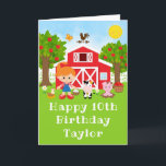 Farm Red Barn Red Hair Girl Happy Birthday Card<br><div class="desc">This cute and fun birthday card can be personalised with a name or title such as daughter, granddaughter, niece, friend etc. It features a red hair girl with fair skin beside a red barn with a rooster wind vane. There are adorable farm animals such as a cow, pig and hen....</div>