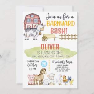 Farm red barnyard boy ANY AGE birthday invitation. Invitation