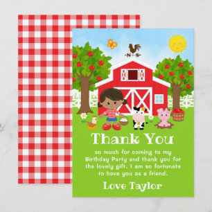 Farm Red Birthday African American Girl Thank You Card