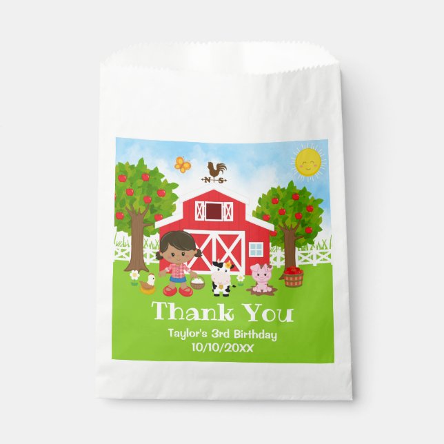 Farm Red Birthday African American Girl Thank You Favour Bag (Front)