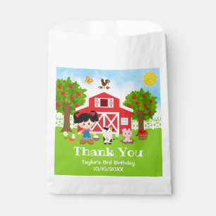 Farm Red Birthday Black Hair Girl Thank You Favour Bag
