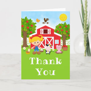 Farm Red Birthday Blonde Hair Girl Thank You Card