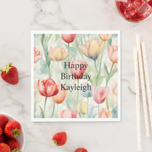 Farm Red Yellow Tulip Flowers Birthday Napkin