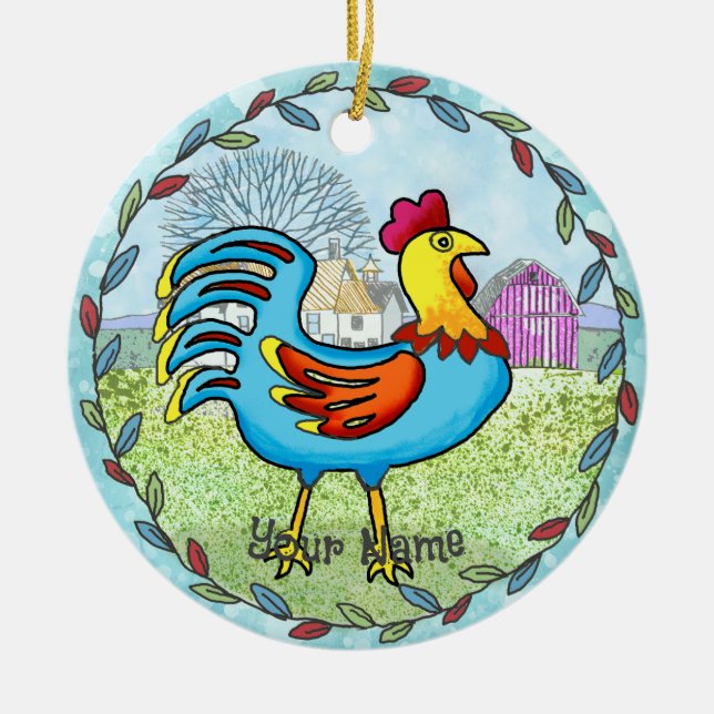 Farm rooster ceramic ornament (Front)
