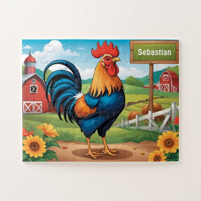 Farm Rooster Personalised Kids Jigsaw Puzzle (Horizontal)