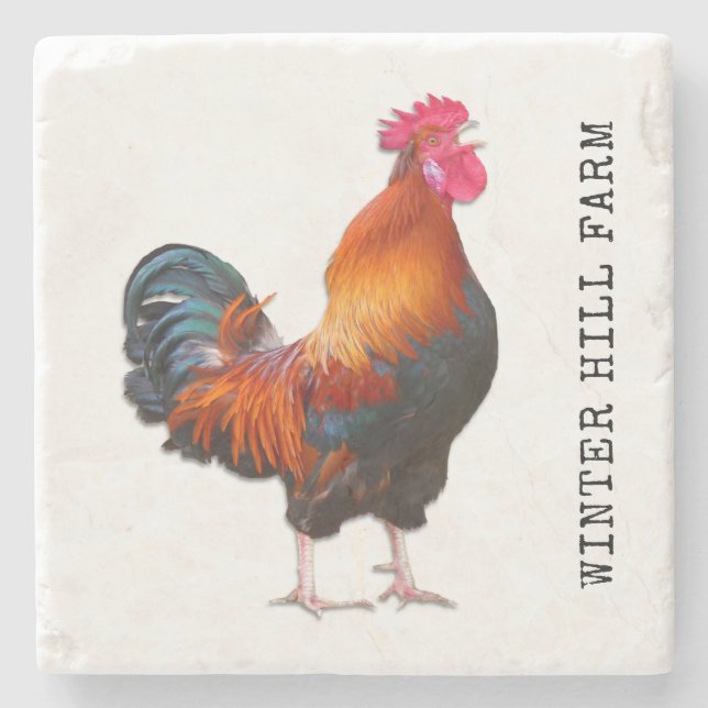 Farm Rooster Personalised Stone Coaster (Front)