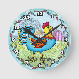 Farm rooster round clock