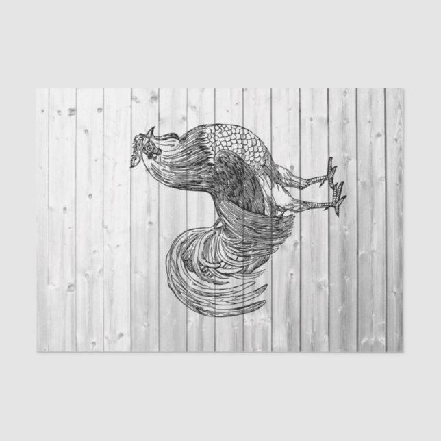 Farm Rooster Weathered Barn Wood 1 Decoupage Tissue Paper (Front)