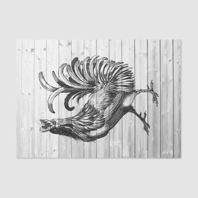 Farm Rooster Weathered Barn Wood 2 Decoupage  Tissue Paper (Front)