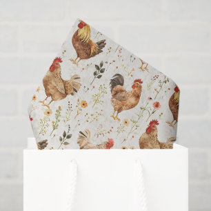 Farm Roosters Chickens Flowers Tissue Paper