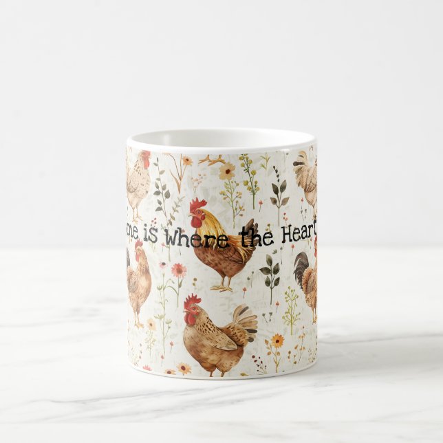 Farm Roosters Floral Home Heart Coffee Mug (Center)