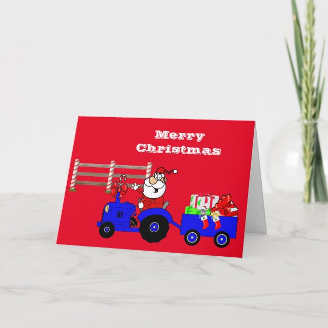 Farm Santa On Tractor With Gifts Holiday Card (Front)