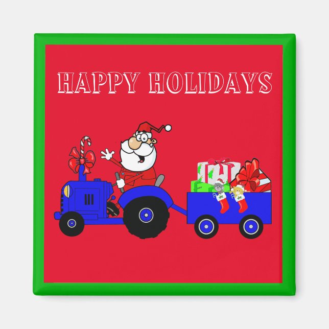 Farm Santa On Tractor With Gifts Magnet (Front)