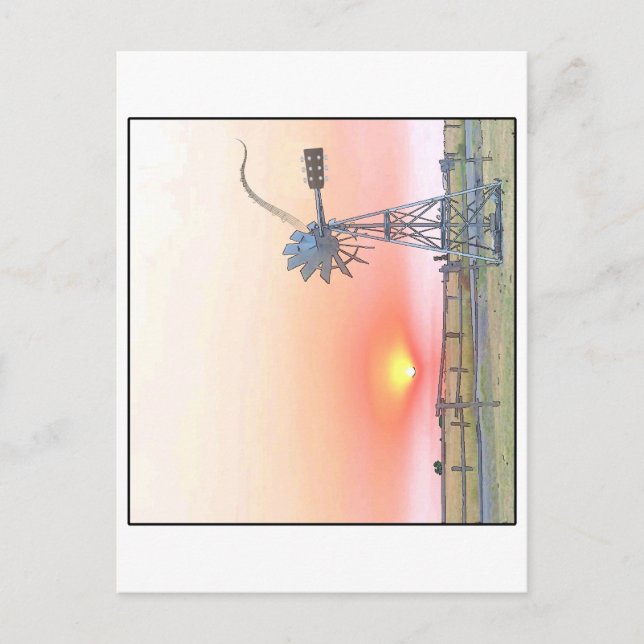 Farm Scene at Sunset with Rustic Windmill  Postcard (Front)