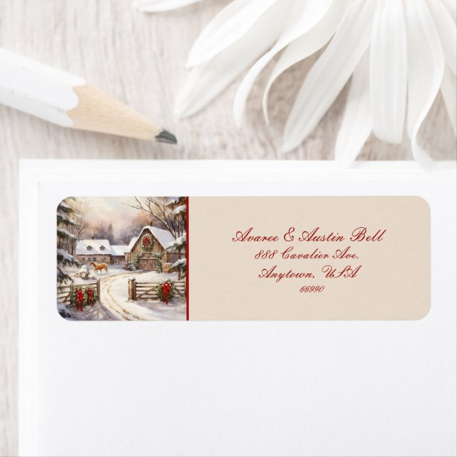 Farm Scene of Yesteryear Label Return Address Label (Insitu)