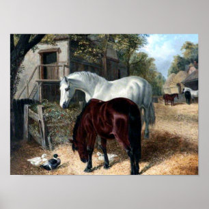 Farm Scene with Horses Poster