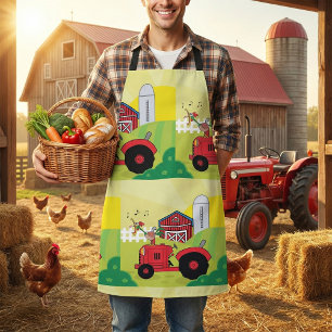 Farm Scene with Singing Rooster on Tractor Apron