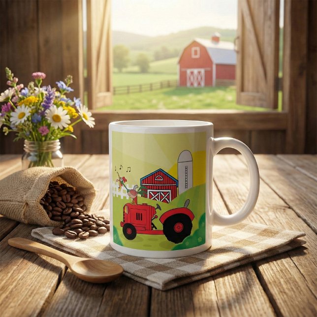 Farm Scene with Singing Rooster on Tractor  Coffee Mug (Creator Uploaded)