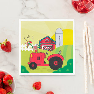 Farm Scene with Singing Rooster on Tractor Napkin