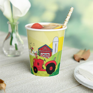 Farm Scene with Singing Rooster on Tractor Paper Cups