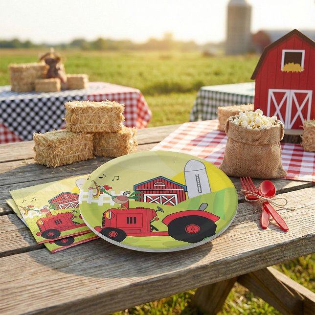 Farm Scene with Singing Rooster on Tractor  Paper Plate (Creator Uploaded)
