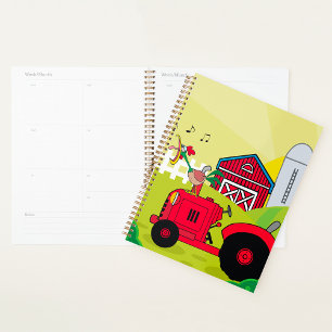 Farm Scene with Singing Rooster on Tractor Planner