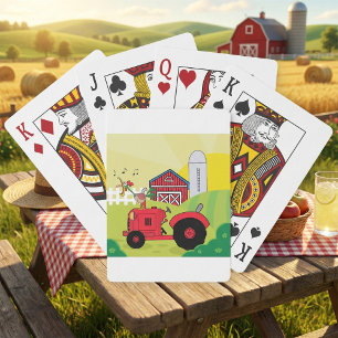 Farm Scene with Singing Rooster on Tractor  Playing Cards