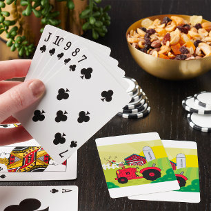 Farm Scene with Singing Rooster on Tractor  Playing Cards