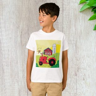 Farm Scene with Singing Rooster on Tractor  T-Shirt